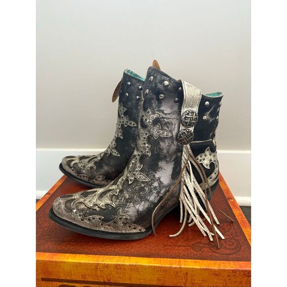 Corral Boots Women’s Metallic Overlay & Cowhide Fashion Booties Size 7.5 - Picture 5 of 12
